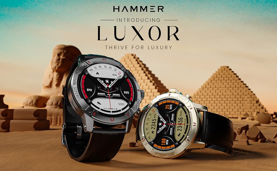 HAMMER Luxor 1.45" AMOLED Display Round Dial Smart Watch with BT Calling, 100+ Sports Modes, Always on Display, Health Tracking, Music Control (Gold)